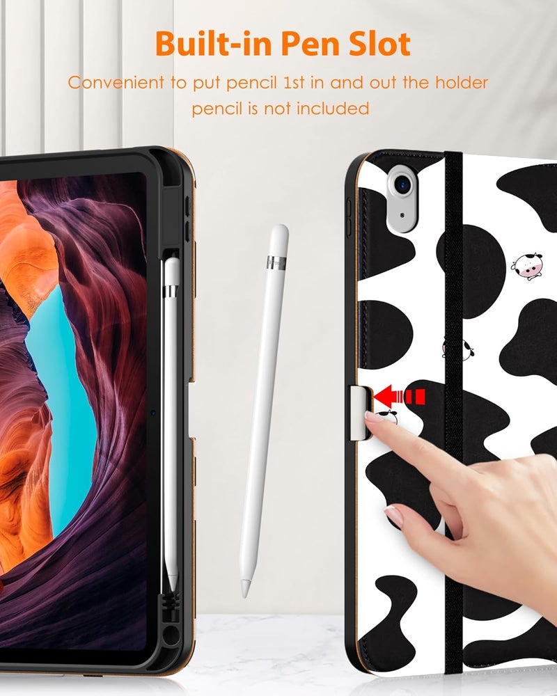 DTTO for iPad (A16) 11th Generation Case 11 Inch 2025, iPad 10th Generation Case 10.9 Inch 2022, Premium Leather Business Folio Stand Cover with Pencil Holder - Auto Wake/Sleep, Cow Print - Image 3